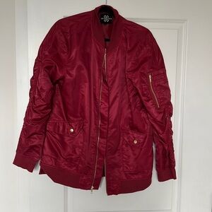 Red zip up bomber jacket-perfect Spring jacket
